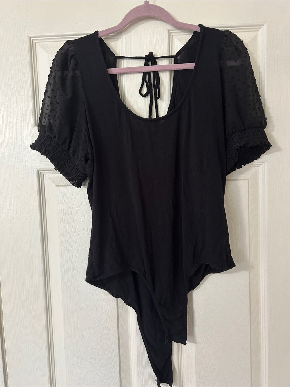 Willow Black Puff-Sleeve Tie-Back Bodysuit
